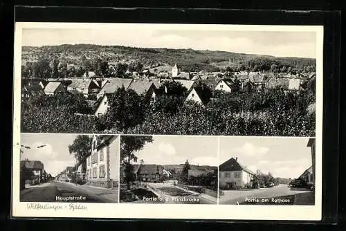 AK Wilferdingen /Baden, Gesamtansicht, Hauptstrasse, Pfinzbrücke und Rathaus