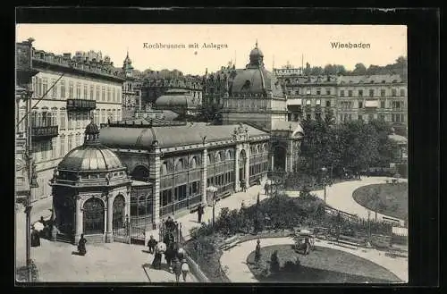 AK Wiesbaden, Kochbrunnen mit Anlagen