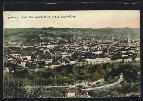 AK Graz, Blick vom Schlossberg gegen Ruckerlberg