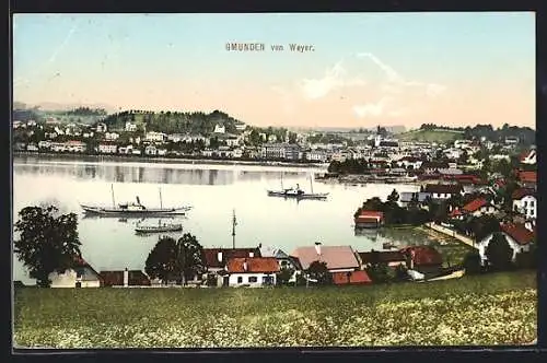 AK Gmunden, Panorama von Weyer aus gesehen