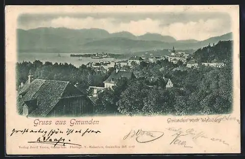 AK Gmunden, Ortsansicht vom Weinberg aus gesehen