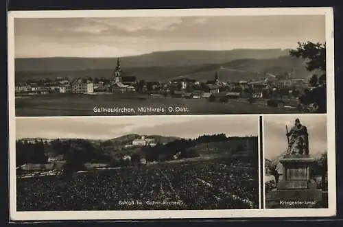 AK Gallneukirchen /Mühlkreis, Panorama, Kriegerdenkmal und Schloss