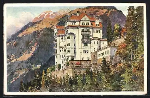 Künstler-AK Badgastein, Hotel Astoria mit Gebirge