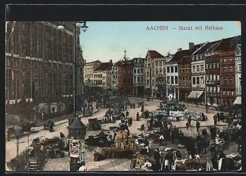 AK Aachen, Markt mit Rathaus