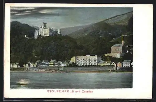 AK Burg Stolzenfels, Blick auf Burg und Kapellen
