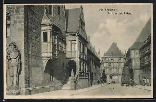 AK Halberstadt, Rathaus mit Roland