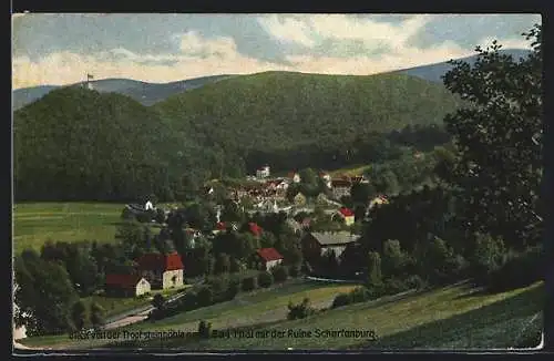 AK Bad Thal in Thür., Blick von der Tropfsteinhöhle nach Bad Thal mit der Ruine Scharfenburg