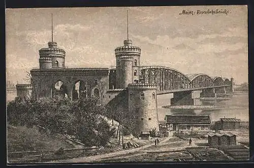 AK Mainz, Eisenbahnbrücke