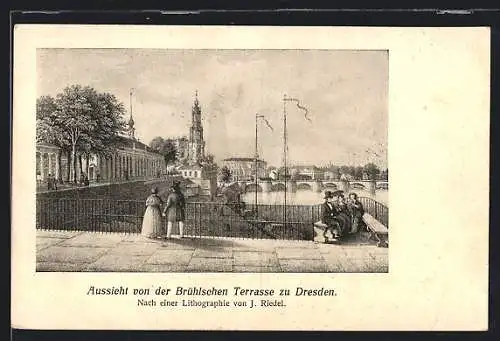 AK Dresden, Aussicht von der Brühlschen Terrasse