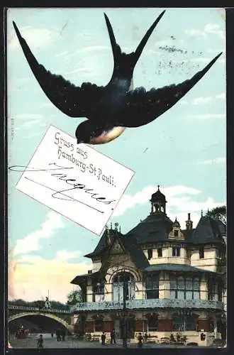 AK Hamburg-St. Pauli, Gasthaus Fährhaus und Schwalbe mit Nachricht