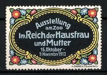 Reklamemarke Berlin, Ausstellung Im Reich der Hausfrau und Mutter 1913, Blumen