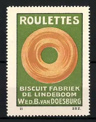 Reklamemarke Roulettes Biscuit, Fabriek de Lindeboom, Wed. B. van Doesburg