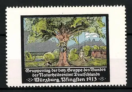 Reklamemarke Würzburg, Gruppentag der bay. Gruppe des Bundes der Naturheilvereine Deutschlands 1913, Baum mit Schaukel