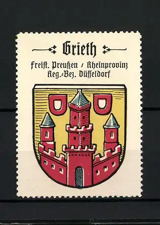 Reklamemarke Grieth, Freistaat Preussen, Rheinprovinz, Reg.-Bez. Düsseldorf, Wappen