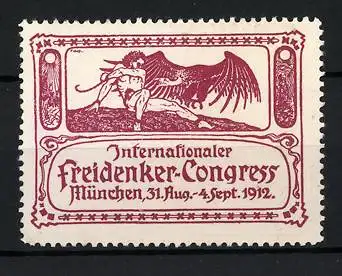 Reklamemarke München, Internationaler Freidenker-Congress 1912, Mann im Kampf mit einem Vogel