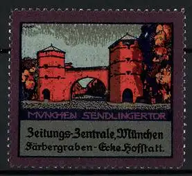 Künstler-Reklamemarke Kunst, München, Sendlingertor, Zeitungszentrale München