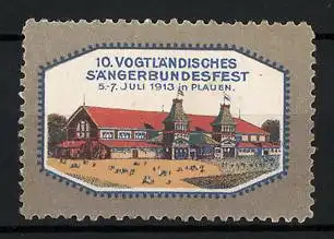 Reklamemarke Plauen, 10. Vögtländisches Sängerbundesfest 1913, Festhalle