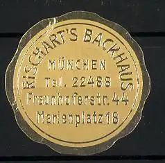 Präge-Reklamemarke Rischart's Backhaus, Frauenhoferstr. 44 & Marienplatz 18, München