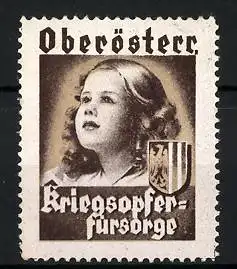 Reklamemarke Oberösterr. Kriegsopfer-Fürsorge, Mädchen und Wappen