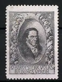 Reklamemarke Oberösterr. Volksbildungs-Verein, Portrait von Pestalozzi