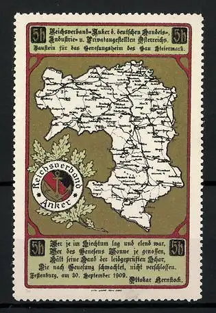 Reklamemarke Reichsverband Anker d. deutschen Handels- und Privatangestellten Österreichs, Landkarte