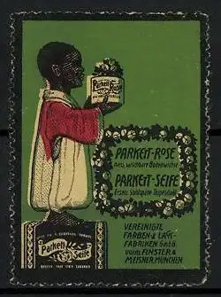 Reklamemarke Parkett-Rose & Parkett-Seife, Vereinigte Farben- und Lackfabriken Fonster & Meisner, München, Afrikaner