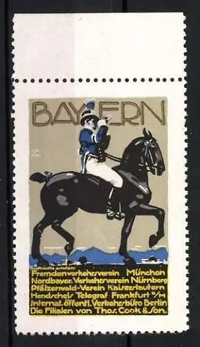 Künstler-Reklamemarke Bayern, Fremdenverkehrsverein München, Postillion zu Pferde