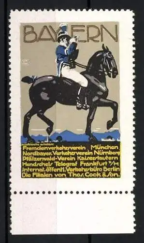 Künstler-Reklamemarke Bayern, Fremdenverkehrsverein München, Postillion zu Pferde