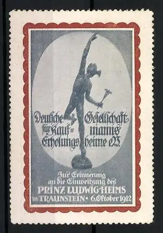 Reklamemarke Deutsche Gesellschaft für Kaufmanns-Erholungsheime, Prinz Ludwig-Heim in Traunstein, Hermes-Statue