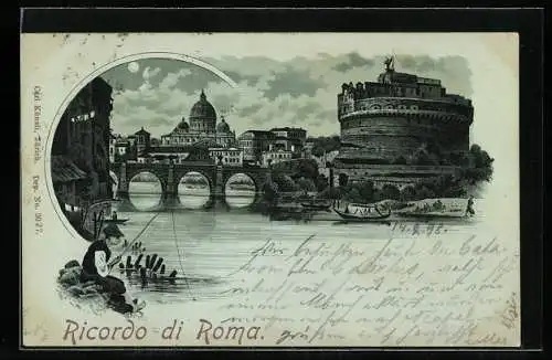 Mondschein-Lithographie Rom, Castel Sant`Angelo