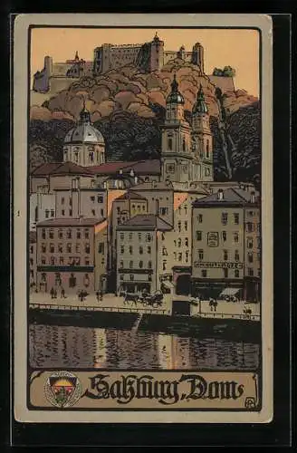 Steindruck-AK Salzburg, Dom, Deutscher Schulverein