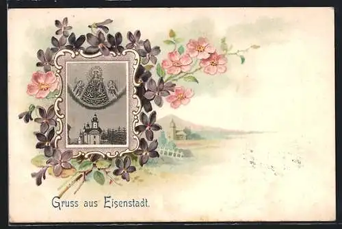 Lithographie Eisenstadt, Kirche und Gnadenbild