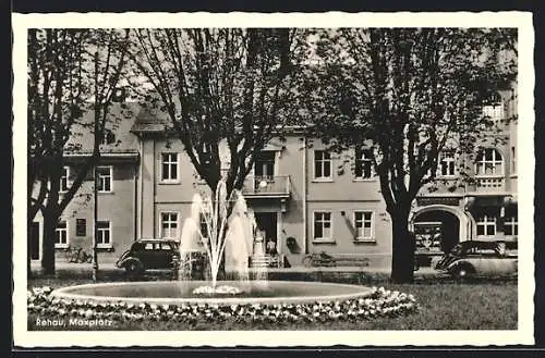AK Rehau, Maxplatz mit Springbrunnen