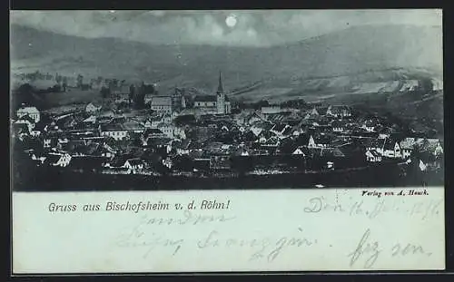 Mondschein-AK Bischofsheim v. d. Rhön, Totalansicht