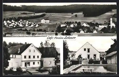 AK Langenneufnach, Westansicht, Café-Pension Lehner, BLSV-Schule