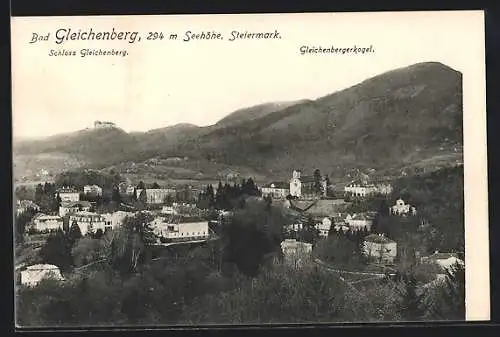 AK Bad Gleichenberg, Ortsansicht mit Schloss und Gleichenbergerkogel