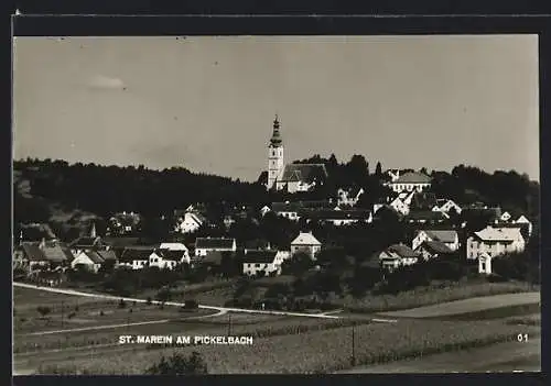 AK St. Marein am Pickelbach, Ortsansicht von einer Anhöhe aus