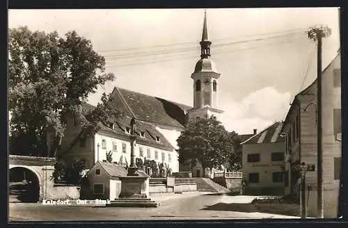 AK Kaindorf, Ortspartie mit Kirche und Schienhofer Gasthof