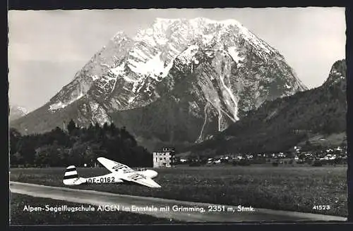 AK Aigen im Ennstale, Alpen-Segelflugschule mit Grimming