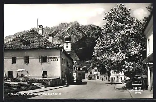 AK Gröbming, Hauptplatz mit Kamm und Gasthof Post
