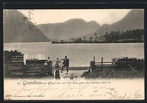 AK Grundlsee, Ansicht von Gössl aus, mit Villa Roth gegen den Sarstein