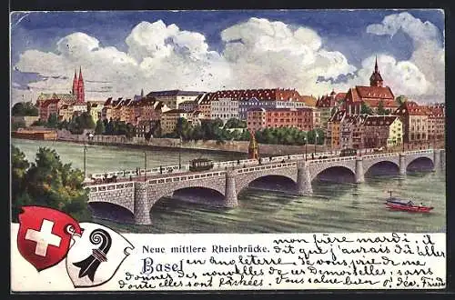 AK Basel, Neue mittlere Rheinbrücke