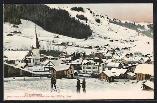 AK Zweisimmen, winterliche Ansicht von einem Berg aus