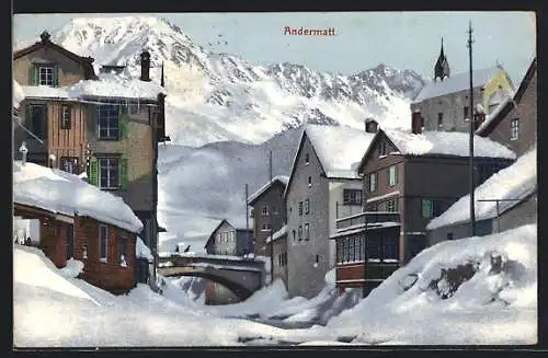 AK Andermatt, Ortsansicht im Schnee