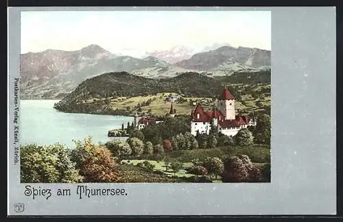 AK Spiez am Thunersee, Blick auf das Schloss am See