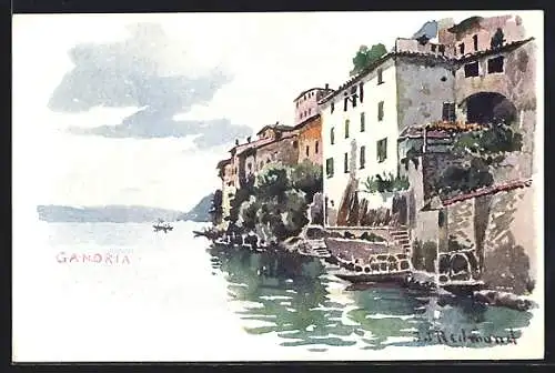 Künstler-AK Gandria, Ortsansicht mit dem Lago di Lugano
