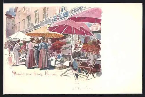 Künstler-AK Genéve, Marché aux fleurs