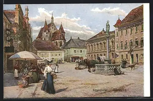 Künstler-AK Eggenburg, Marktleben am Hauptplatz