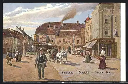 Künstler-AK Eggenburg, Markttag auf dem Hauptplatz