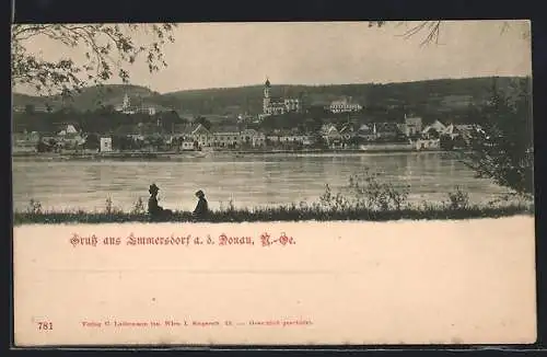 AK Emmersdorf a. d. Donau, Blick über den Fluss auf den Ort